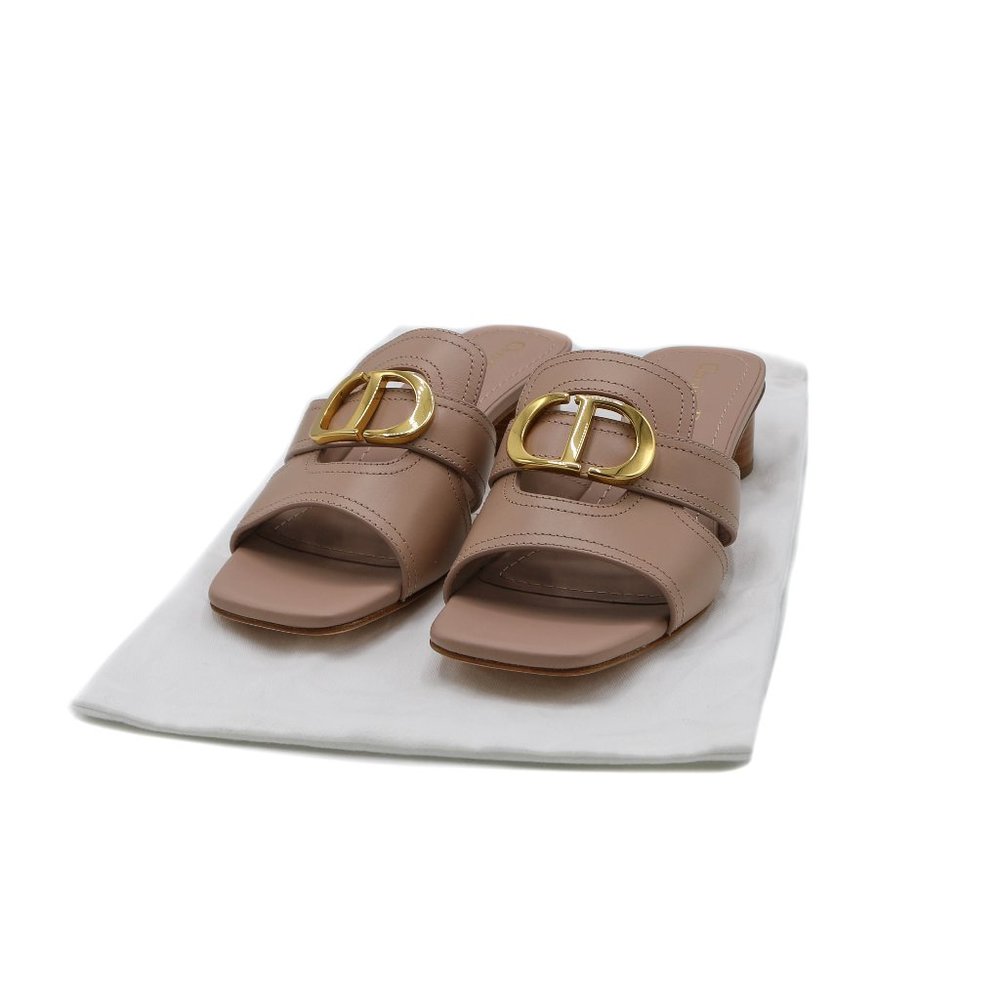 13362 - Christian Dior 30 Montaigne Heeled Slide Powder Pink Calfskin Size 36